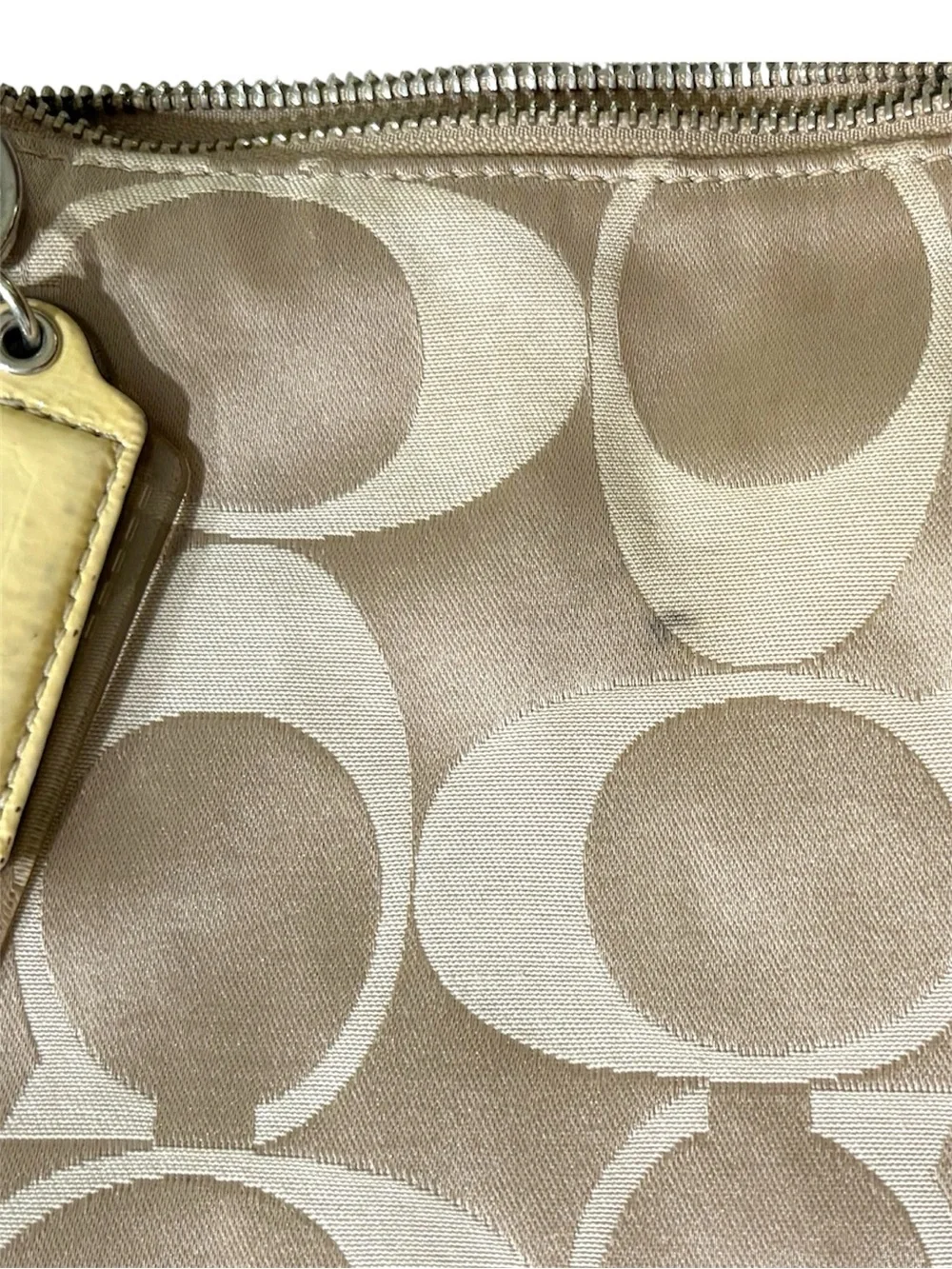 Coach Beige Signature Hobo with Yellow Trim